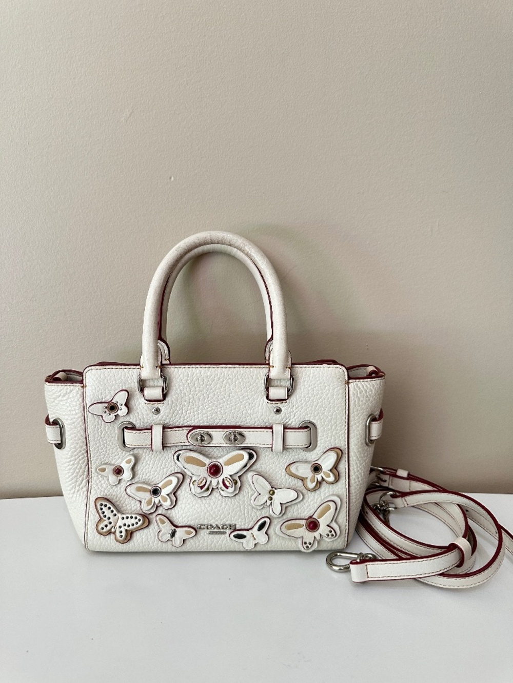 Coach Blake Chalk Butterfly Embellished Edge Paint & Turn Lock Satchel Tote